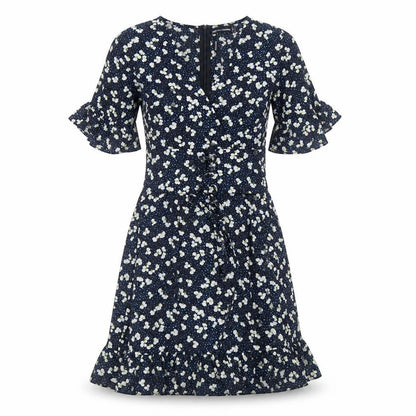 PRETTYLITTLETHING Womens Black Floral Polyester Fit & Flare Size 8 V-Neck Zip