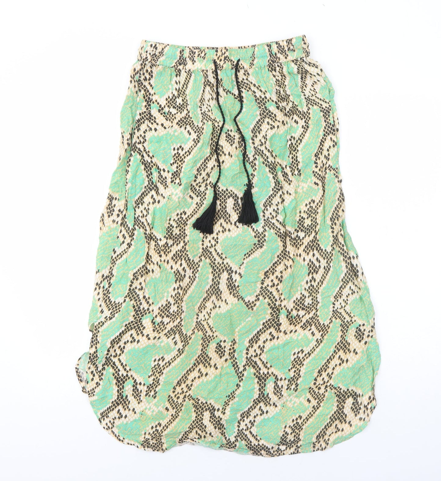 Anmol Womens Green Geometric Viscose Peasant Skirt Size S Drawstring