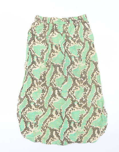 Anmol Womens Green Geometric Viscose Peasant Skirt Size S Drawstring