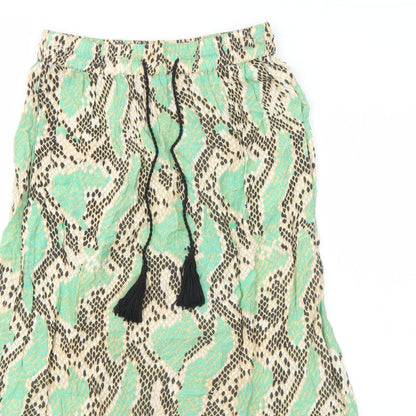 Anmol Womens Green Geometric Viscose Peasant Skirt Size S Drawstring