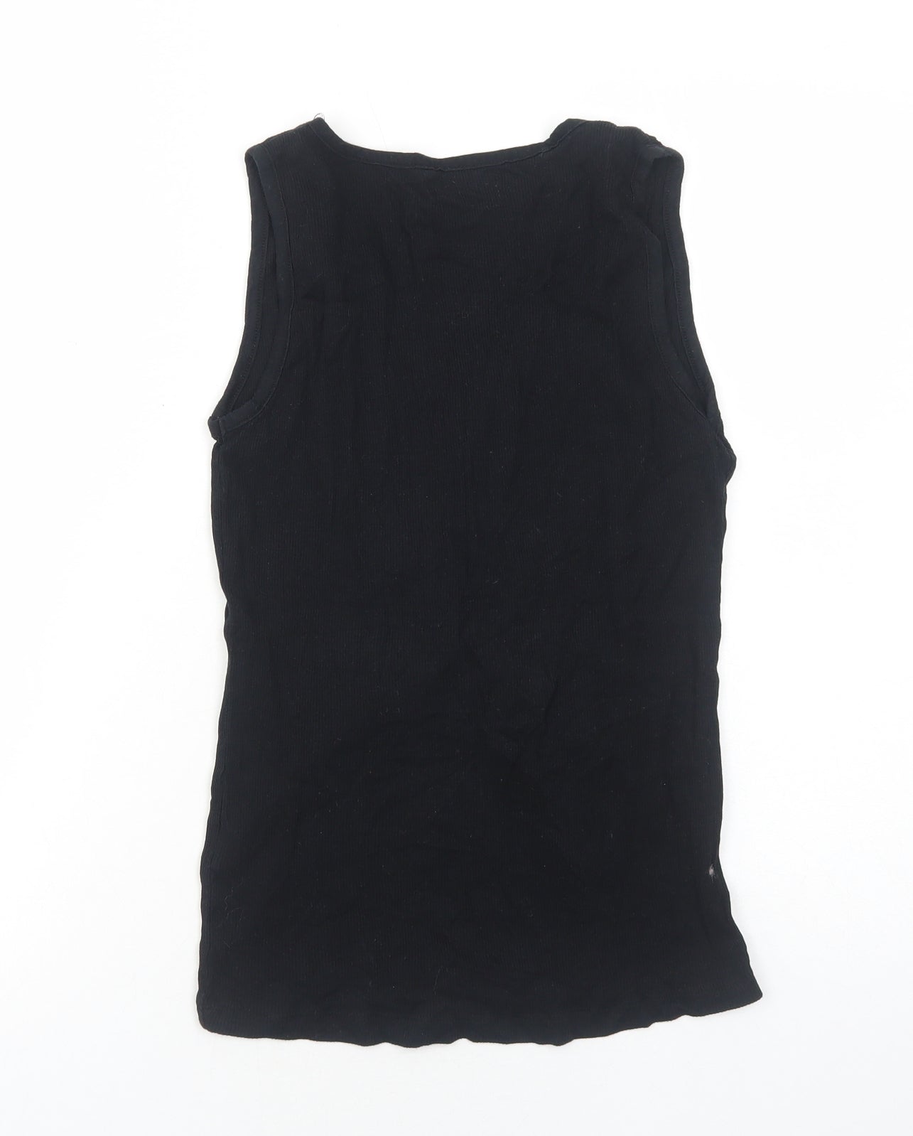 Primark Womens Black Cotton Basic Tank Size 10 Round Neck - Lace Detail