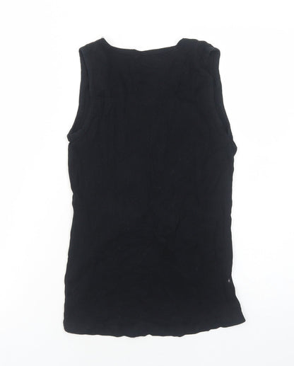 Primark Womens Black Cotton Basic Tank Size 10 Round Neck - Lace Detail