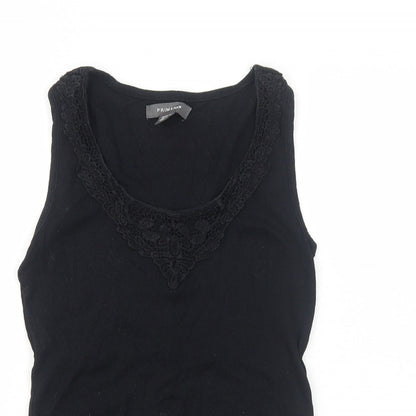 Primark Womens Black Cotton Basic Tank Size 10 Round Neck - Lace Detail