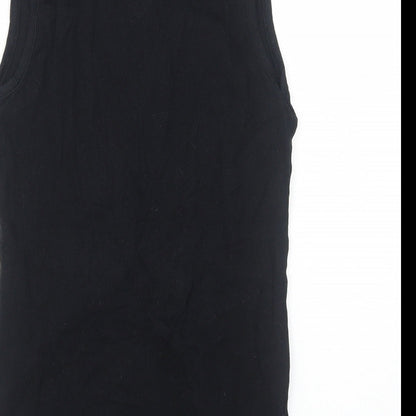 Primark Womens Black Cotton Basic Tank Size 10 Round Neck - Lace Detail