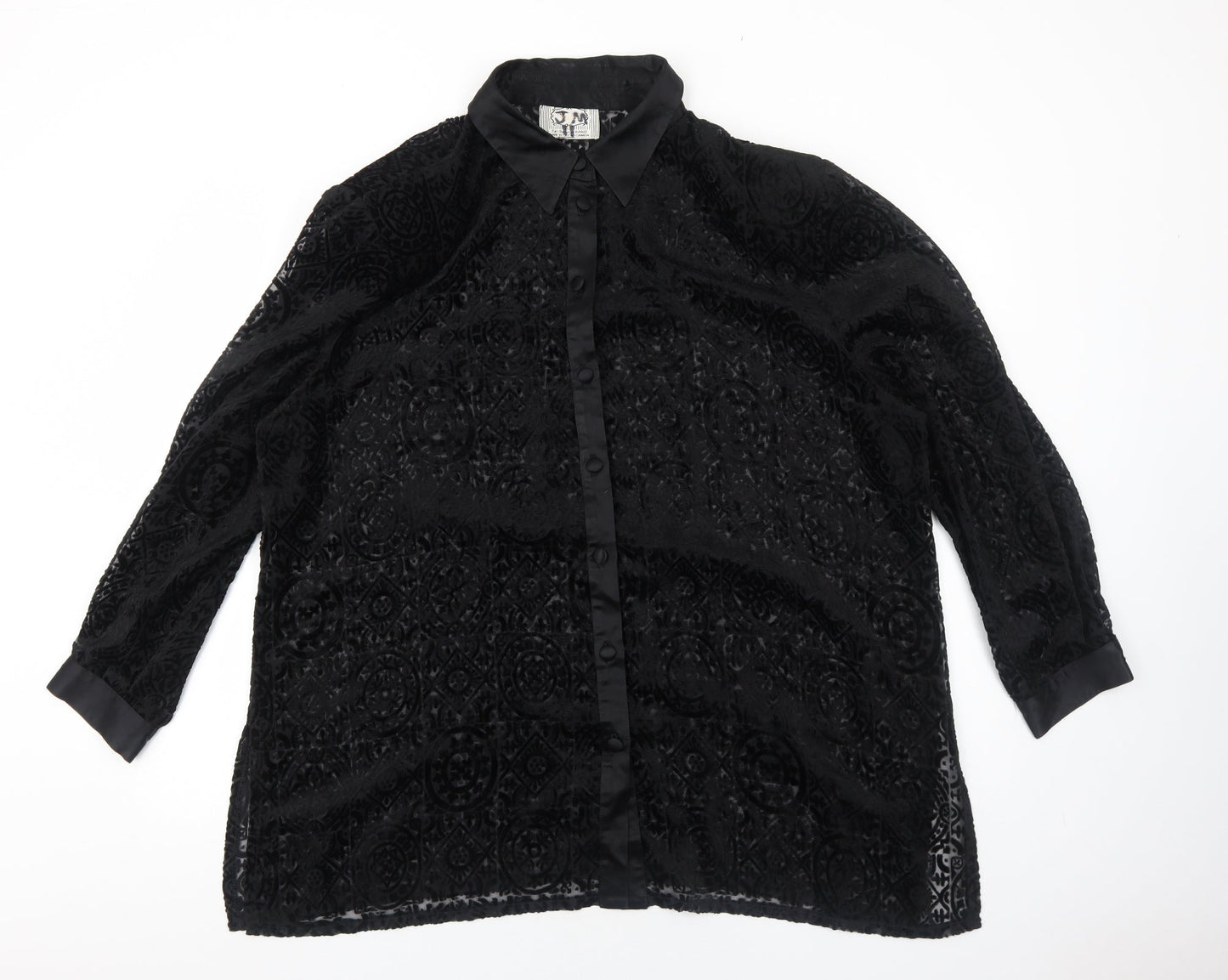 Vision Womens Black Geometric Polyester Basic Button-Up Size XL Collared