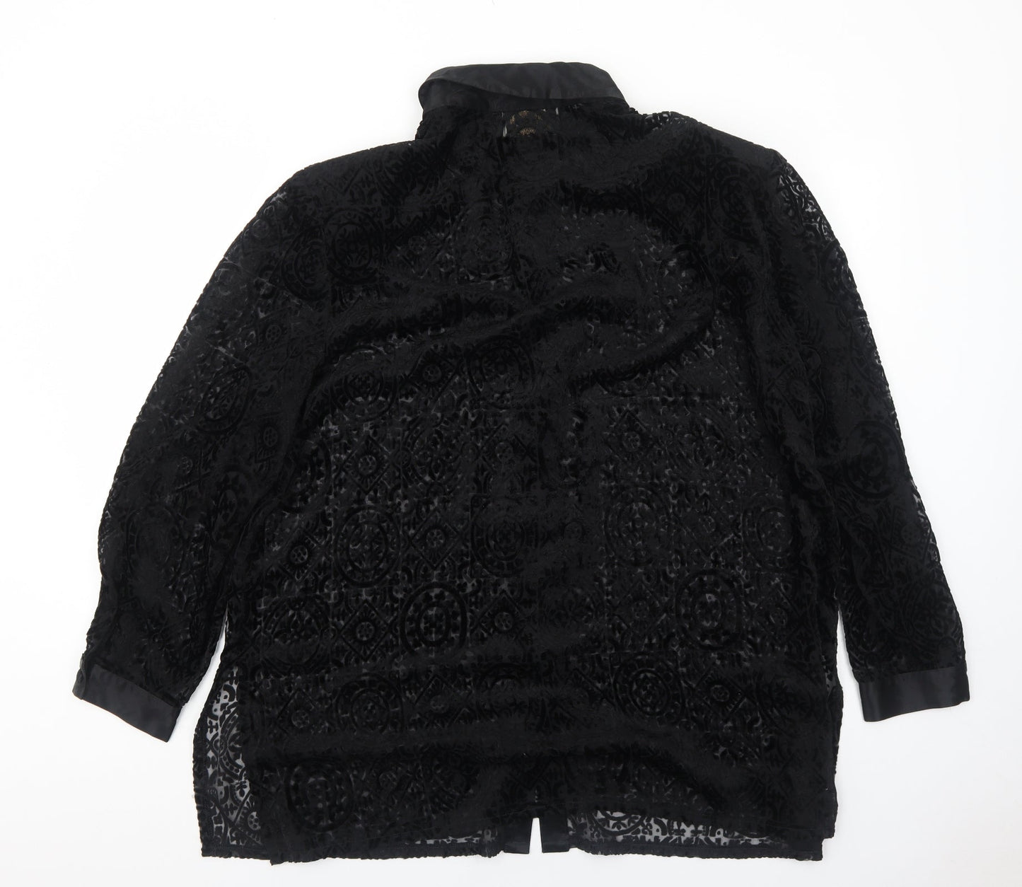 Vision Womens Black Geometric Polyester Basic Button-Up Size XL Collared