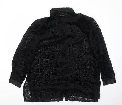 Vision Womens Black Geometric Polyester Basic Button-Up Size XL Collared
