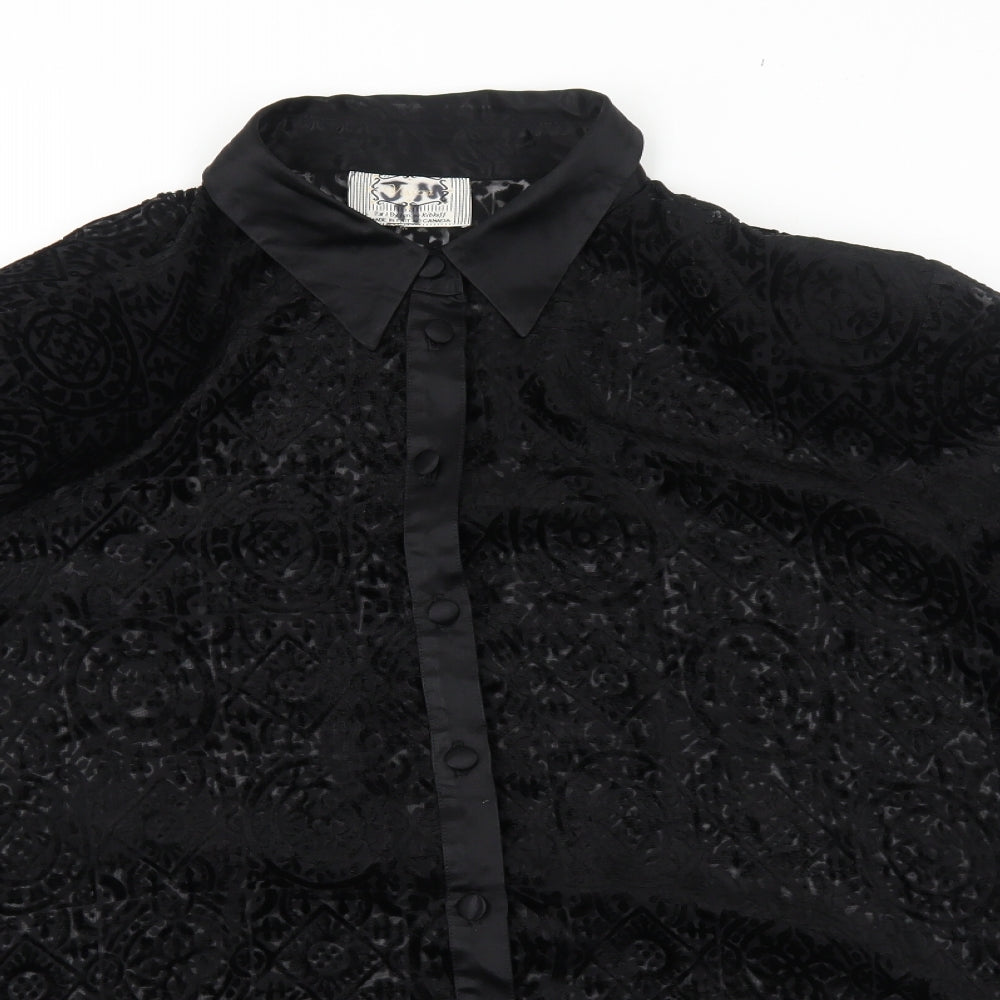 Vision Womens Black Geometric Polyester Basic Button-Up Size XL Collared