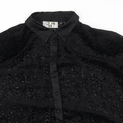 Vision Womens Black Geometric Polyester Basic Button-Up Size XL Collared