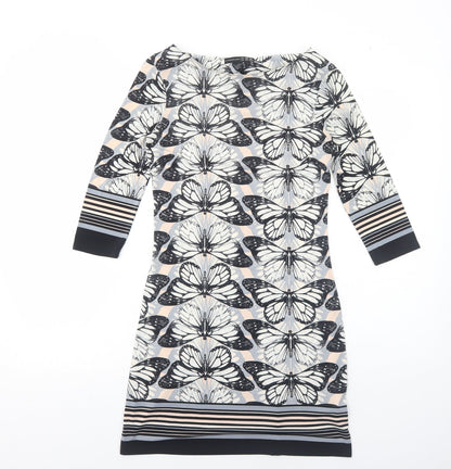 Atmosphere Womens Grey Geometric Polyester A-Line Size 8 Boat Neck Pullover - Butterfly Pattern