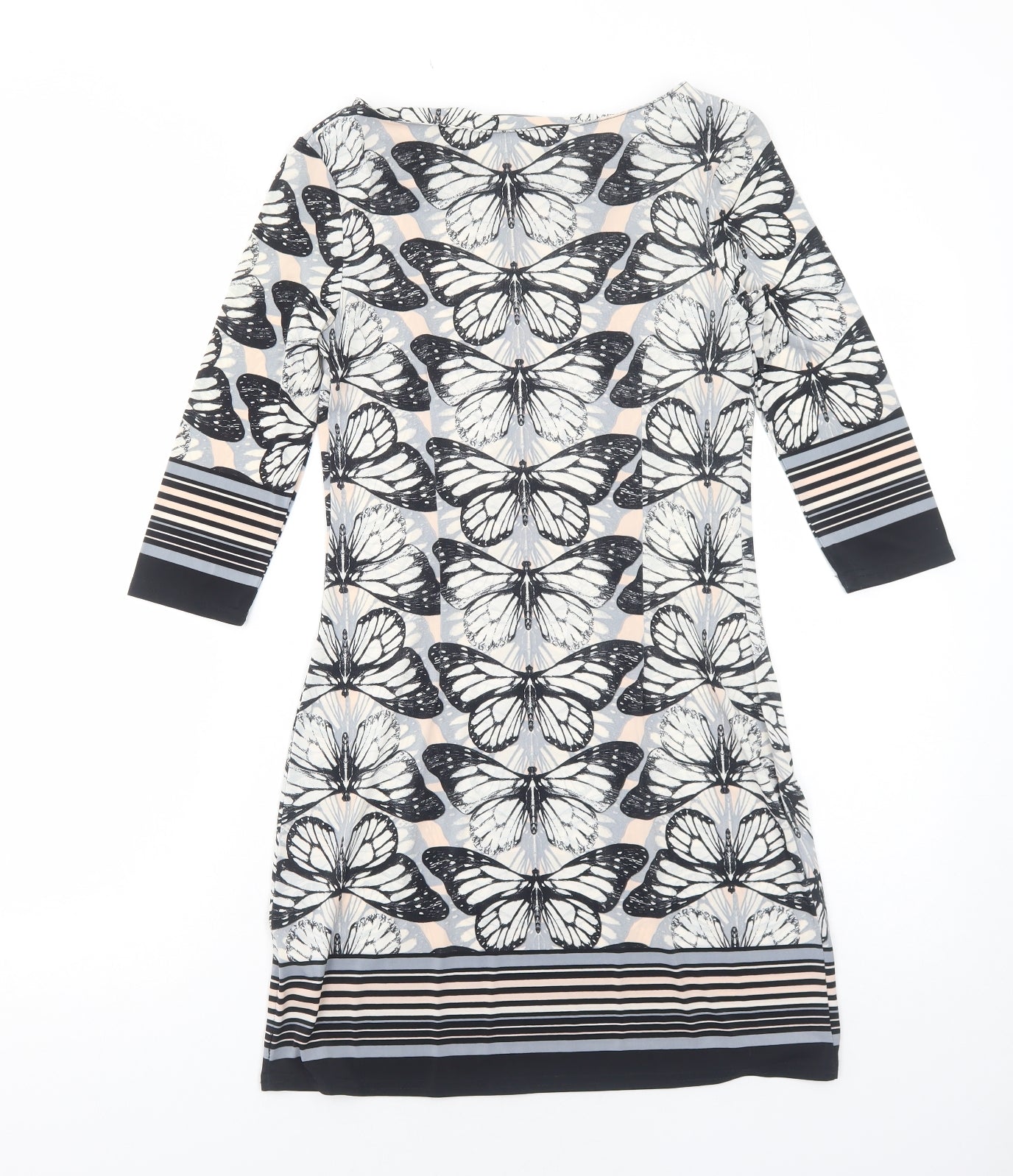 Atmosphere Womens Grey Geometric Polyester A-Line Size 8 Boat Neck Pullover - Butterfly Pattern