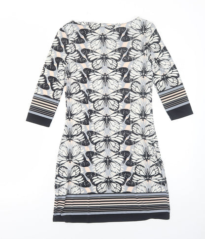 Atmosphere Womens Grey Geometric Polyester A-Line Size 8 Boat Neck Pullover - Butterfly Pattern