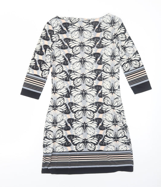 Atmosphere Womens Grey Geometric Polyester A-Line Size 8 Boat Neck Pullover - Butterfly Pattern