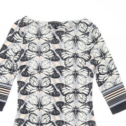 Atmosphere Womens Grey Geometric Polyester A-Line Size 8 Boat Neck Pullover - Butterfly Pattern