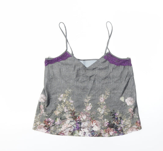 George Womens Grey Floral Polyester Basic Tank Size 12 V-Neck - Lace Detail