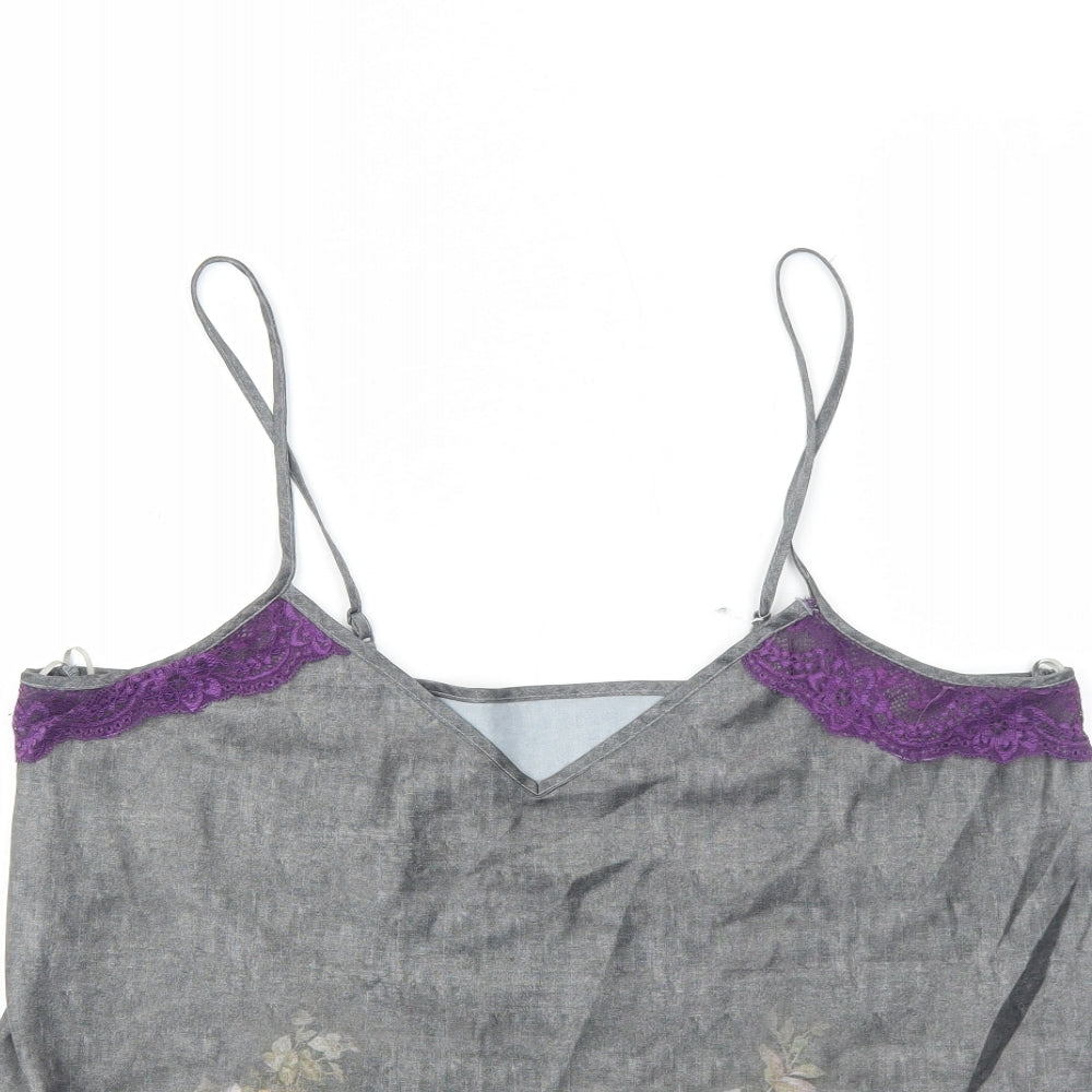 George Womens Grey Floral Polyester Basic Tank Size 12 V-Neck - Lace Detail