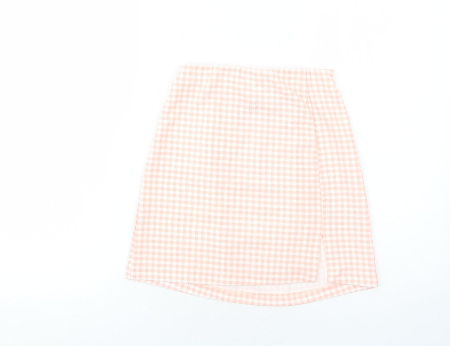 H&M Womens Pink Check Polyester A-Line Skirt Size XS