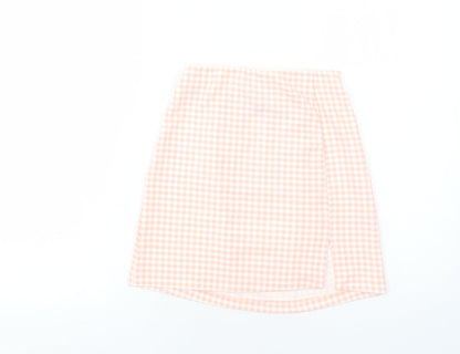 H&M Womens Pink Check Polyester A-Line Skirt Size XS