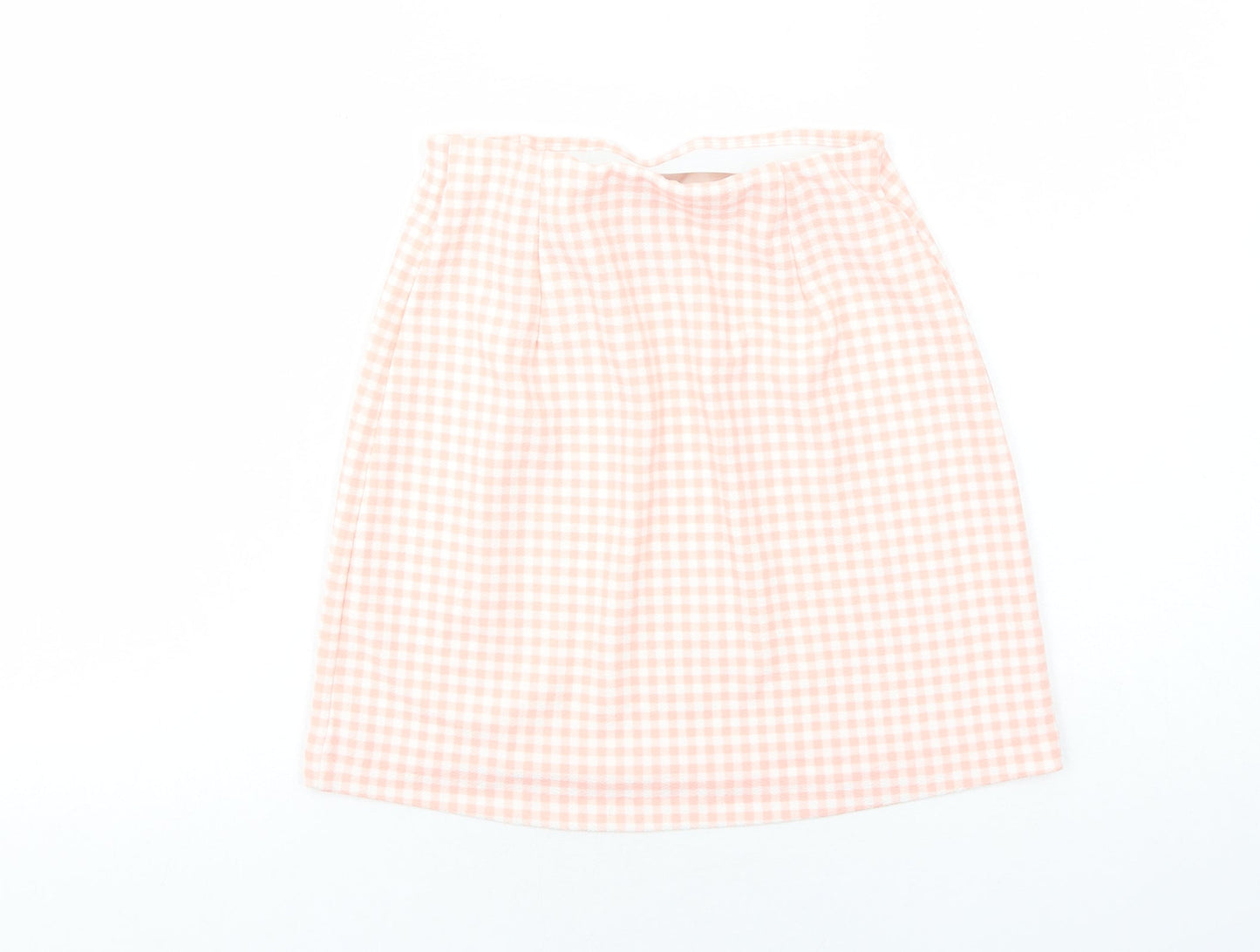H&M Womens Pink Check Polyester A-Line Skirt Size XS