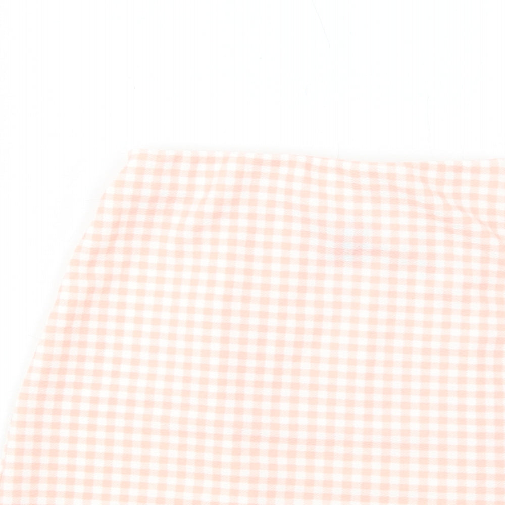 H&M Womens Pink Check Polyester A-Line Skirt Size XS