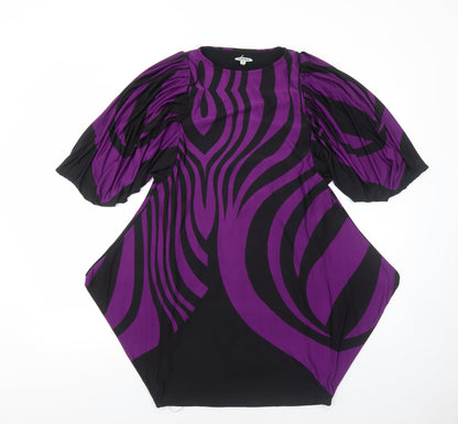 CULTURE Womens Purple Geometric Polyester Fit & Flare Size 8 Round Neck Pullover