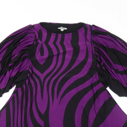 CULTURE Womens Purple Geometric Polyester Fit & Flare Size 8 Round Neck Pullover