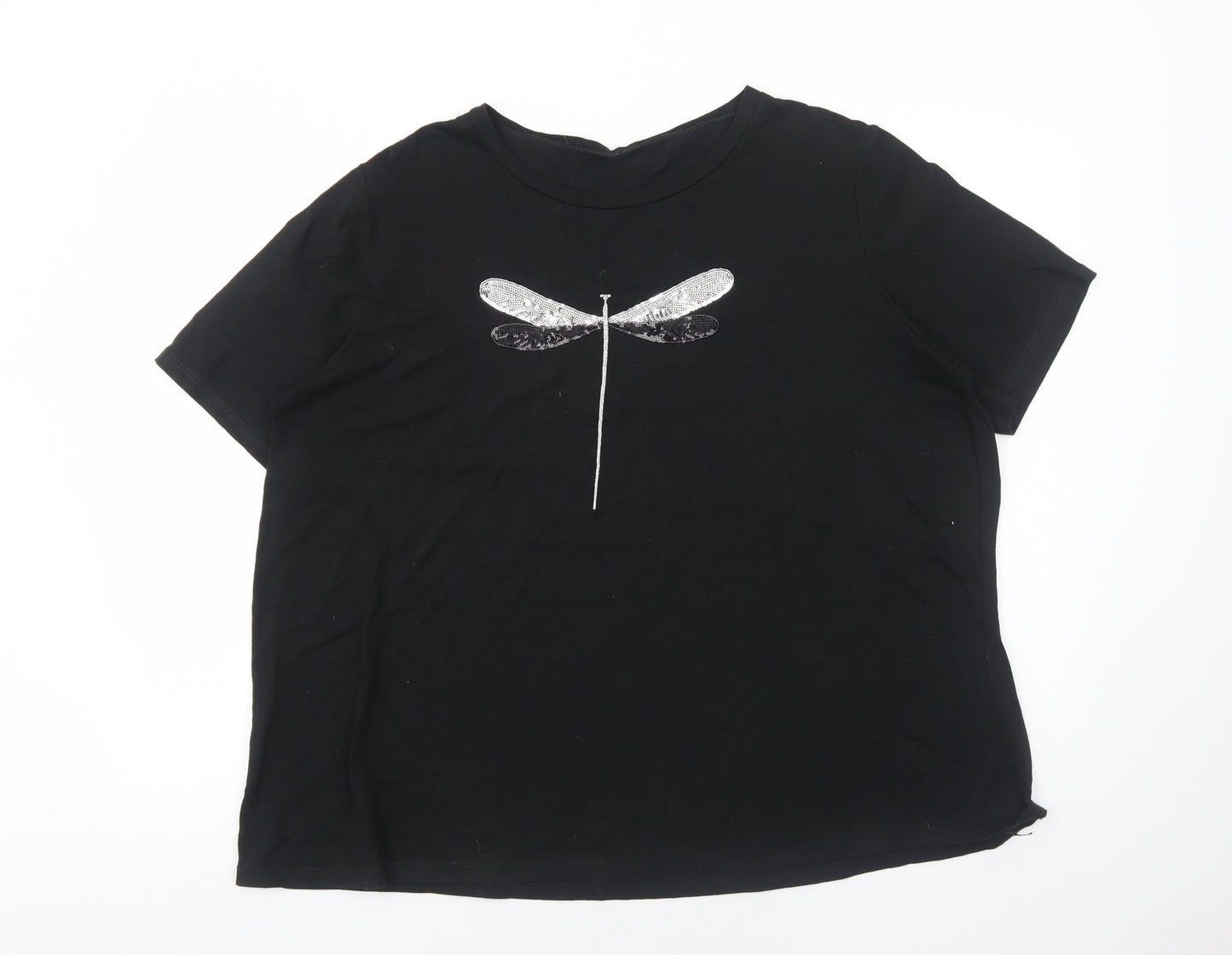 Womens UK Size 2XL Preworn Black Basic T-Shirt