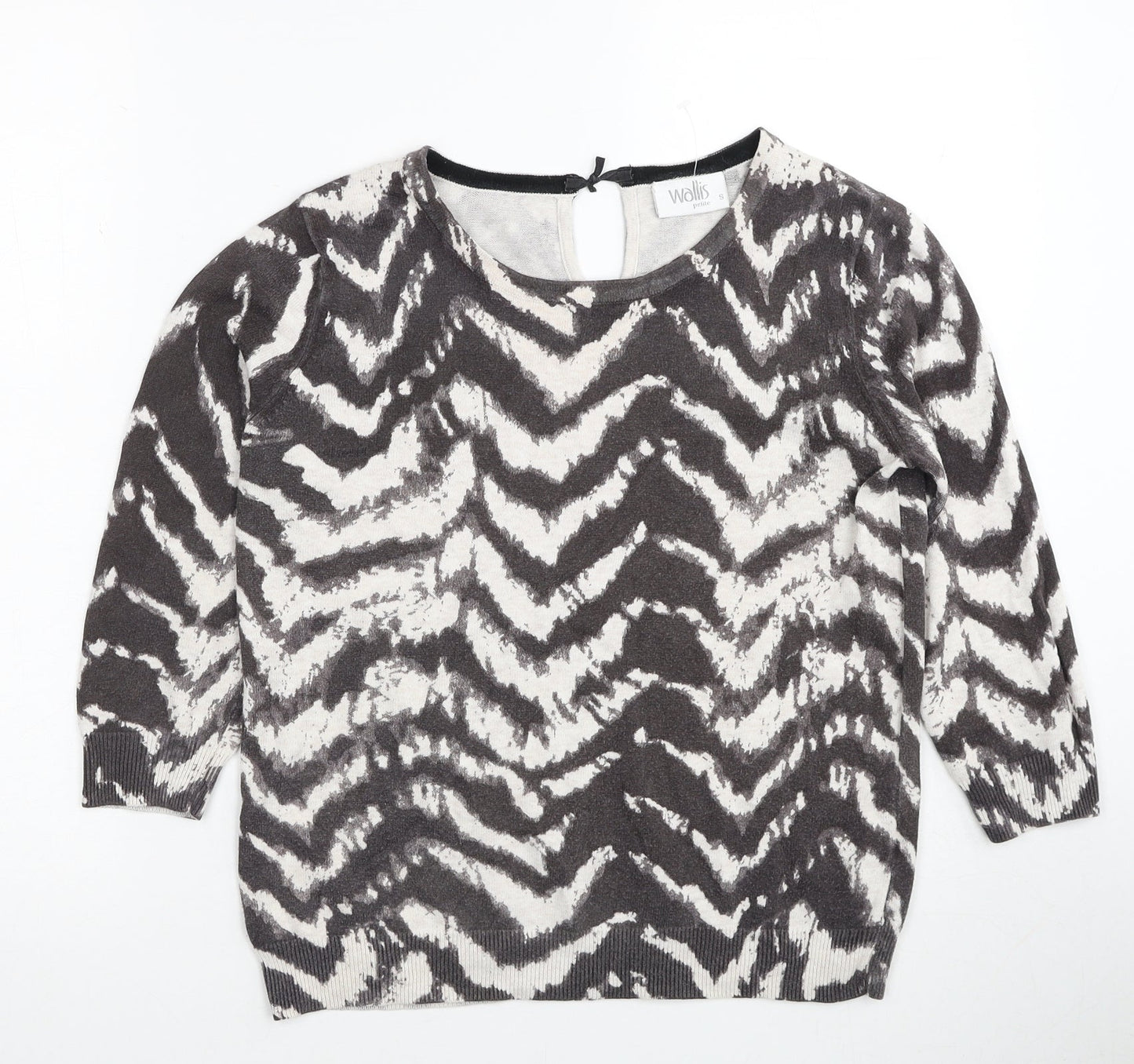 Wallis Womens Brown Scoop Neck Geometric Polyester Pullover Jumper Size S