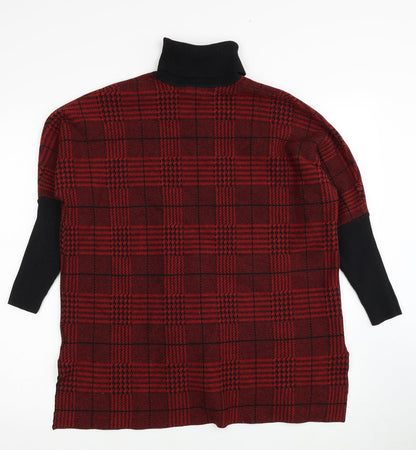 Colour Eighteen Womens Red Roll Neck Plaid Viscose Pullover Jumper Size M