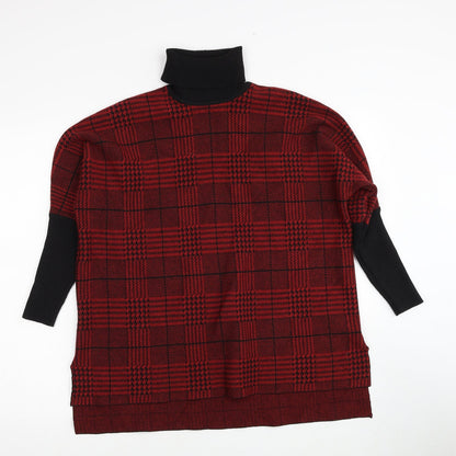 Colour Eighteen Womens Red Roll Neck Plaid Viscose Pullover Jumper Size M