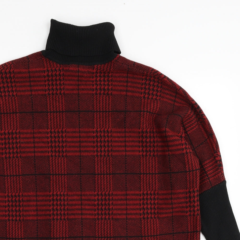 Colour Eighteen Womens Red Roll Neck Plaid Viscose Pullover Jumper Size M