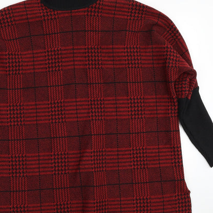 Colour Eighteen Womens Red Roll Neck Plaid Viscose Pullover Jumper Size M