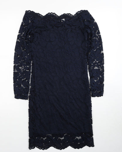 Divided by H&M Womens Blue Polyamide Pencil Dress Size 10 Off the Shoulder Pullover