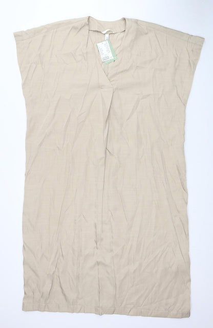 H&M Womens Beige Polyester A-Line Size S V-Neck Pullover
