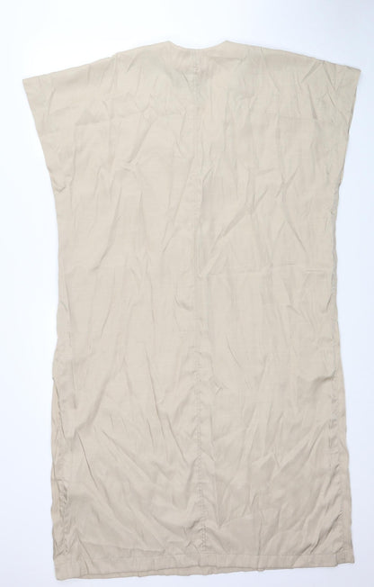 H&M Womens Beige Polyester A-Line Size S V-Neck Pullover