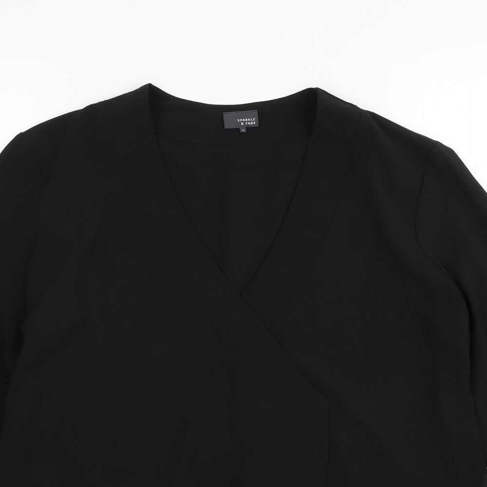 Womens UK Size S Sparkle & Fade Black Basic Blouse