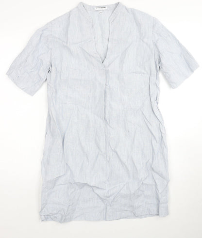 Marvin Browne Womens Blue Striped Linen A-Line Size S V-Neck Pullover