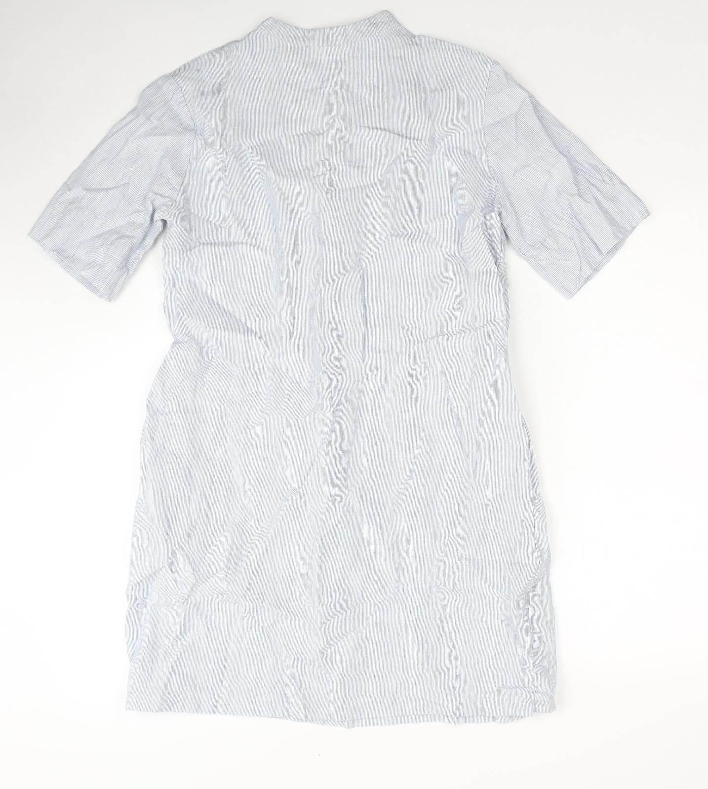 Marvin Browne Womens Blue Striped Linen A-Line Size S V-Neck Pullover