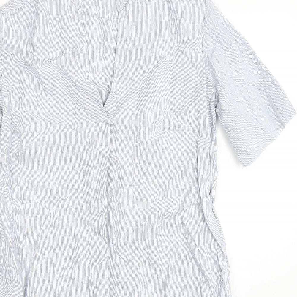 Marvin Browne Womens Blue Striped Linen A-Line Size S V-Neck Pullover