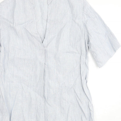Marvin Browne Womens Blue Striped Linen A-Line Size S V-Neck Pullover