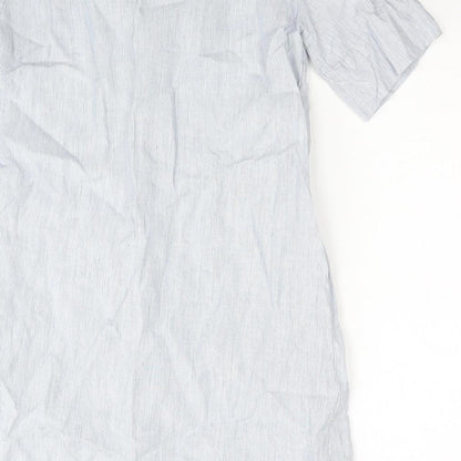 Marvin Browne Womens Blue Striped Linen A-Line Size S V-Neck Pullover