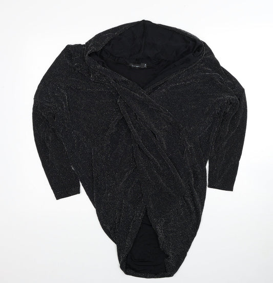 Blue Vanilla Womens Black Geometric Polyester Basic Blouse Size S V-Neck - Twist Detail, Size S/M