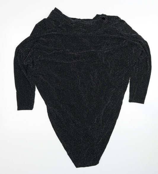 Blue Vanilla Womens Black Geometric Polyester Basic Blouse Size S V-Neck - Twist Detail, Size S/M