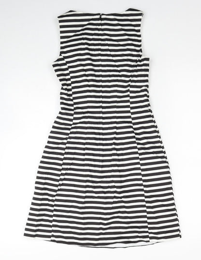 New Look Womens Black Striped Cotton Trapeze & Swing Size 8 Round Neck Zip