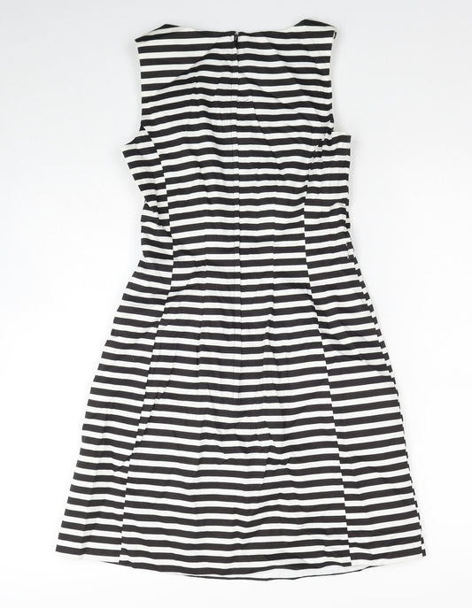 New Look Womens Black Striped Cotton Trapeze & Swing Size 8 Round Neck Zip