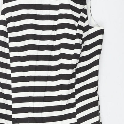 New Look Womens Black Striped Cotton Trapeze & Swing Size 8 Round Neck Zip