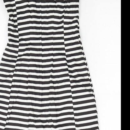 New Look Womens Black Striped Cotton Trapeze & Swing Size 8 Round Neck Zip