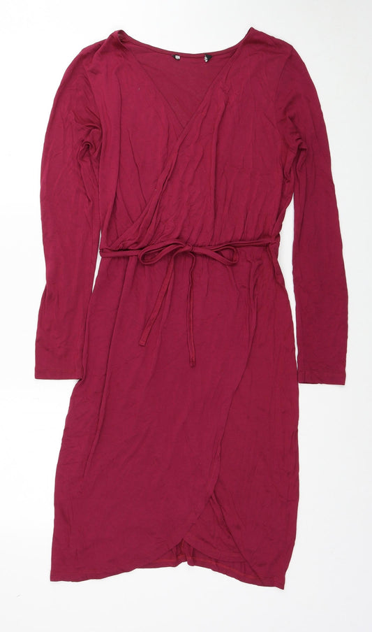 F&F Womens Red Viscose A-Line Size 8 V-Neck Pullover