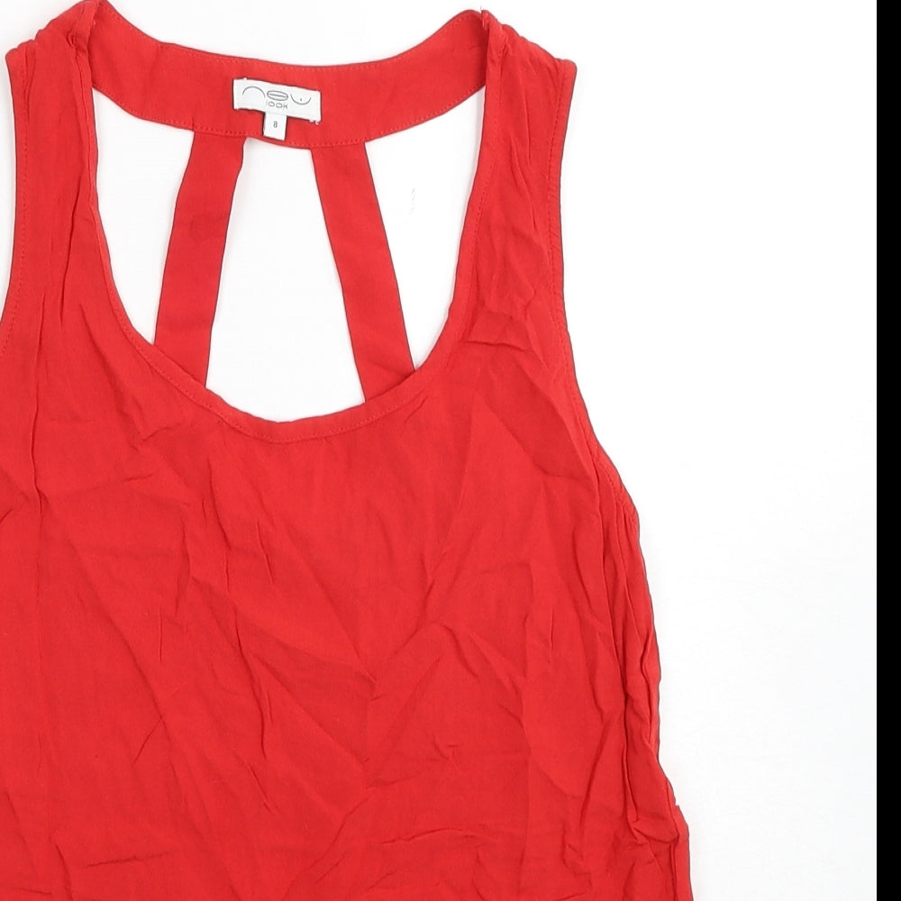 New Look Womens Red Viscose Basic Tank Size 8 Round Neck