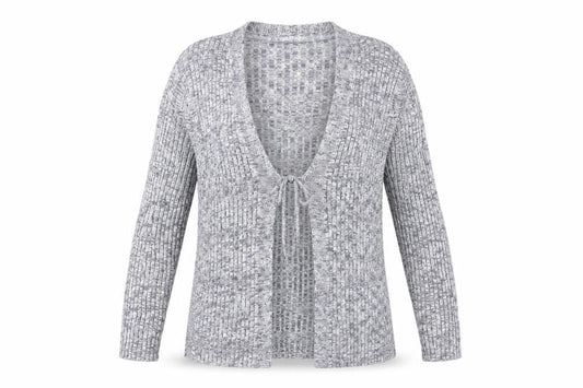 Papaya Womens Grey V-Neck Viscose Cardigan Jumper Size 12 - Tie Front